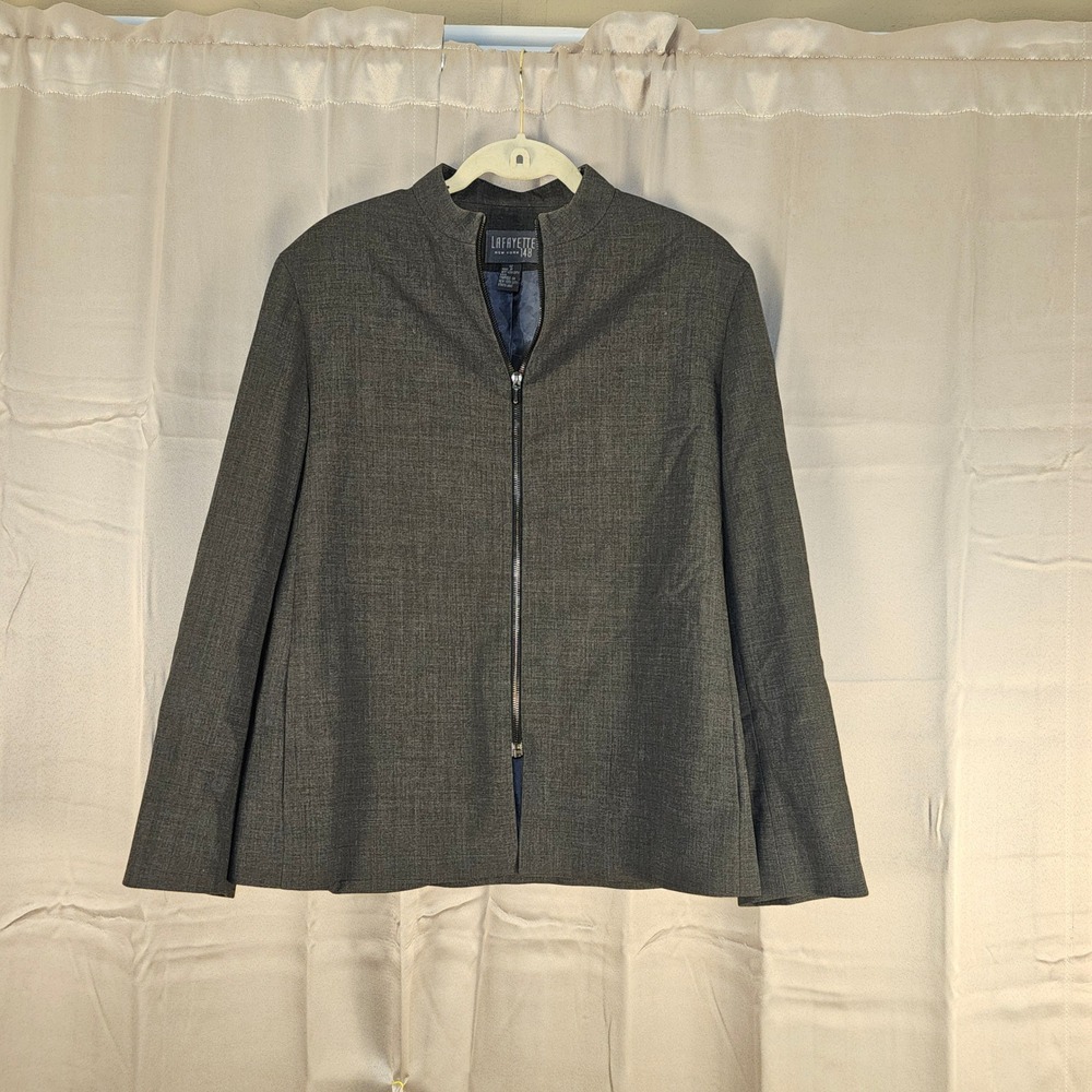 Lafayette 148‎ New York Womens Gray Wool Blend Full Zip Jacket Blazer 12